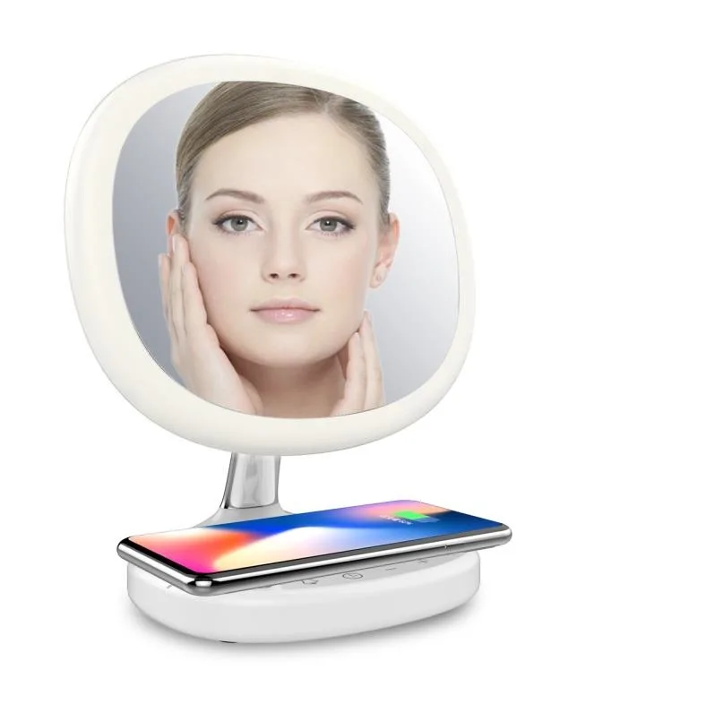 

New Style Wireless Charging Desk Lamp Wireless Mobile Phone Charging with Clock Feature Makeup Mirror