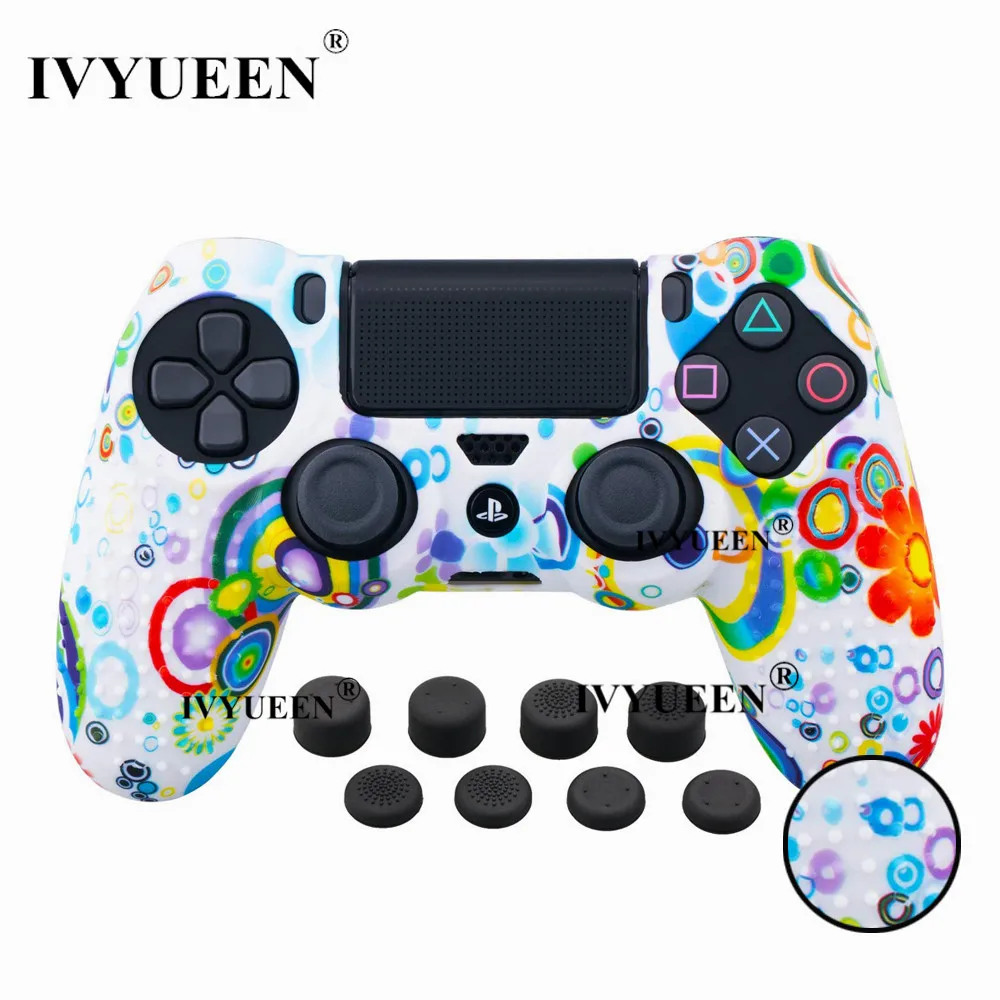 Ivyueen 10 в 1 Шипованная Мягкая Силиконовая защитный чехол кожи для sony Dualshock 4 PS4 Pro Slim контроллер с 8 шляпка аналогового стика