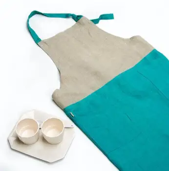 

Pure Natural Linen Apron Coffee Shop Kitchen One Size Anti Pollution Work Apron Japanese Style