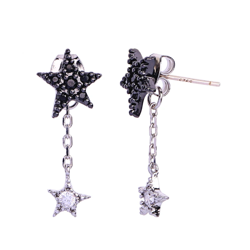 Fashion Drop Earrings Jewelry Exquisite Punk Luxury Zircon Black Star White Gold Color Dangle Earring For Women Girls Hot Latest | Украшения