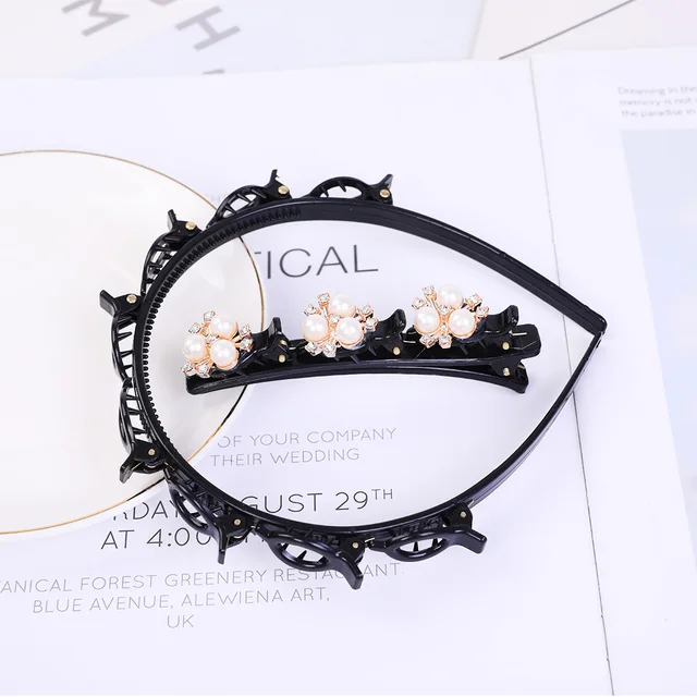 Double Layer Bands Clip Hairbands Fashion Plastic Braided Headband Punk New Knitting Womens Headwear Hair Accessories Pearl 4