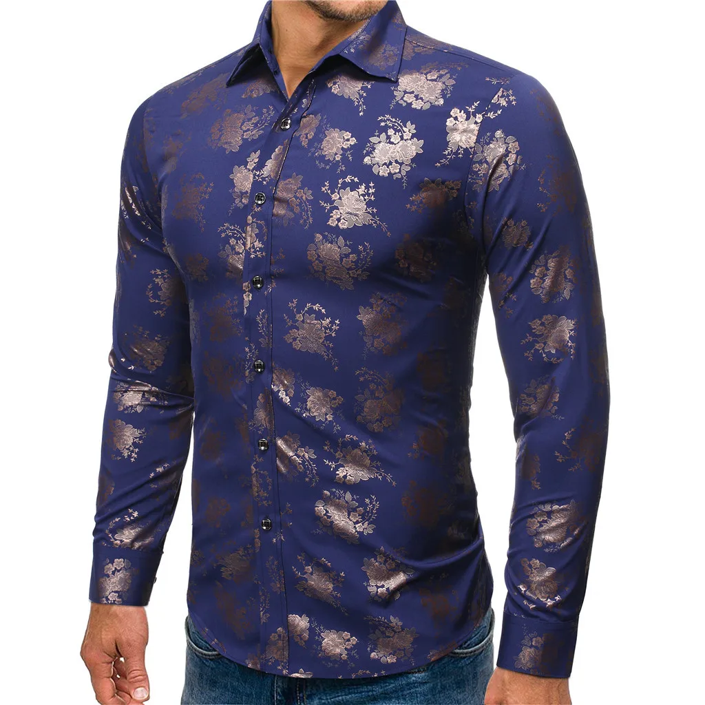Vogue Camisa Social Masculina рубашка Мужская модная Осенняя штампованная рубашка с длинным рукавом с принтом Блузка Camisa