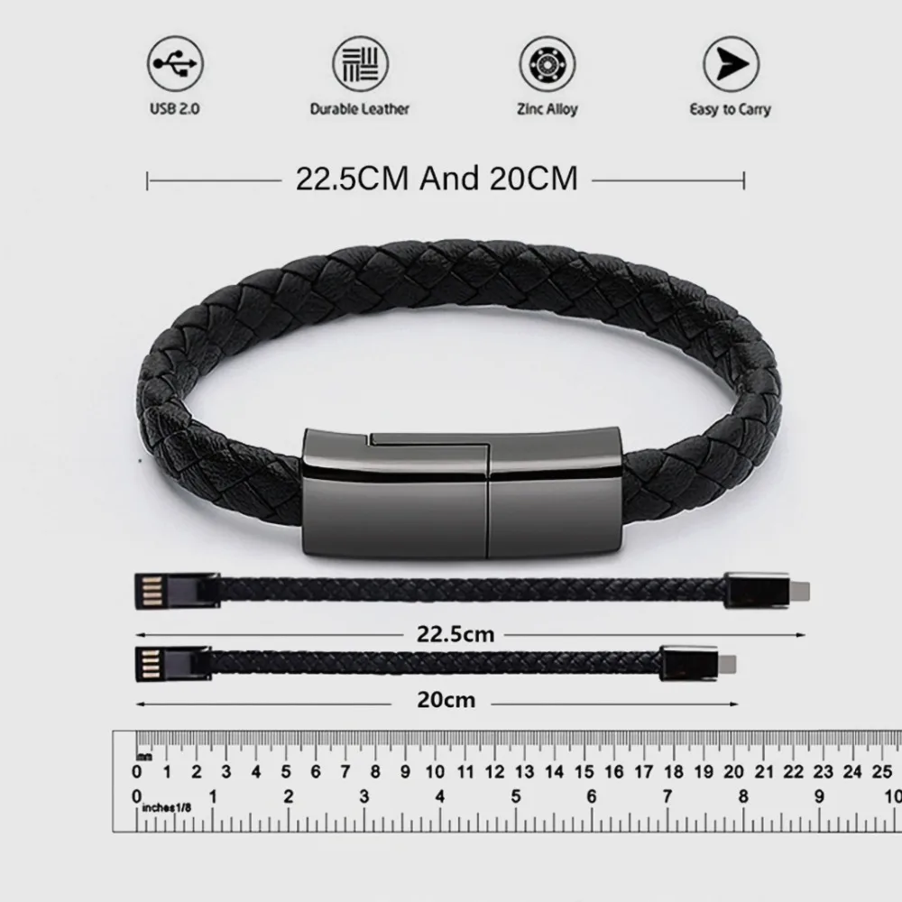 Кожаный браслет USB быстрое зарядное устройство для iphone 7 8 кабель для передачи данных для мобильного телефона портативный провод быстрой зарядки для Xiaomi samsung S8