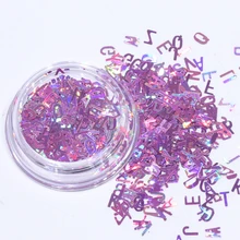 1 бутылка голографические Блестки для ногтей смешанный размер буквы дизайн форма хлопья Типсы Маникюр золото серебро 3d аксессуары для ногтей LA654
