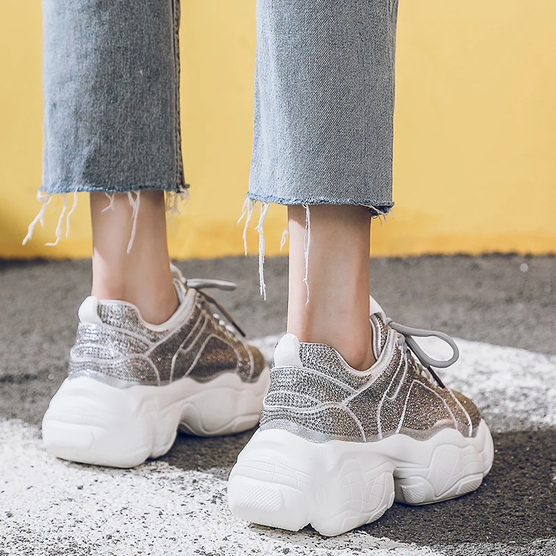 Стразы Женская обувь на платформе Кроссовки Бренд zapatos de mujer Женские кроссовки