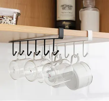 

Six Cabinet Hook Wall Mounted Cabinets Rack Containers Kitchen Accessories Multi-Function Hanging Rack Kitchen Tools