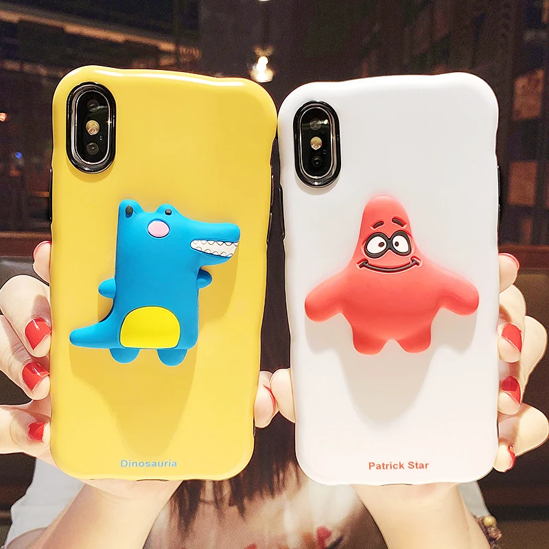 

Cute 3D Dinosaur Patrick Star luggage Case For iPhone X XR XS Max Silicone Cover Funny Patrick Soft shell TUP Glossy Phone Cases