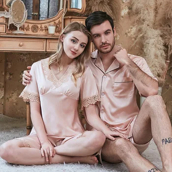 

Pajamas Lovers Sleep Set Sleepwear Satin Kimono Robe Gown Bridal Wedding Gift Casual Intimate Lingerie Sexy Home Clothes