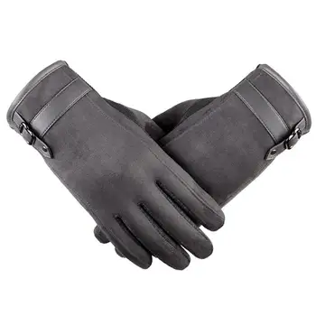 

ZACOO Mens New Screentouch Suede Cold Weather Gloves Driving Gloves with Buckle Decor