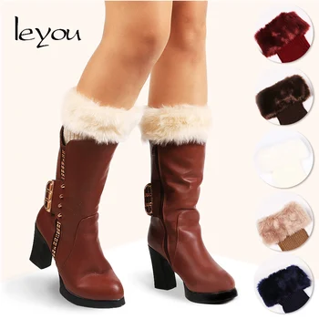 

Leyou Leg Warmers Fur Boot Socks Toppers Knitted Leg Warmer Women Boot Cuffs Autumn Winter Knitting Socks Acrylic Fibers Warmers