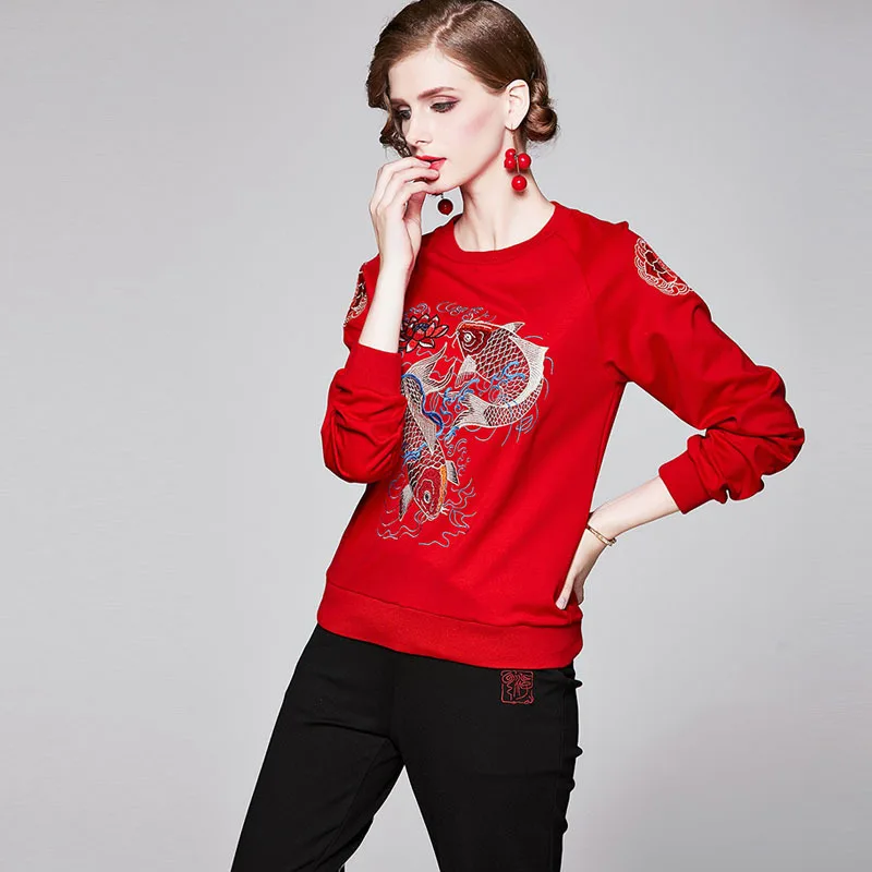 

Europe And America 2019 High-End France New Products Cool Slim Fit-Style Fashion Embroidered Crew Neck Set