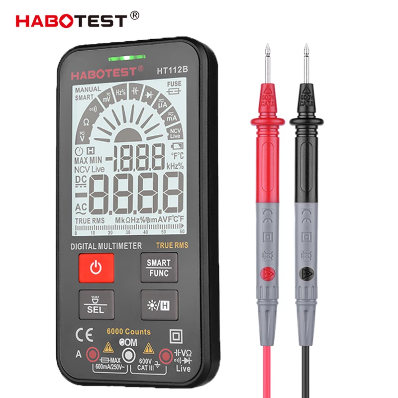 Professionelle Digitale Multimeter HT112B Smart Auto Range 600V Mini Voltmeter Batterie Tester True RMS Kapazität Amp NCV Detektor