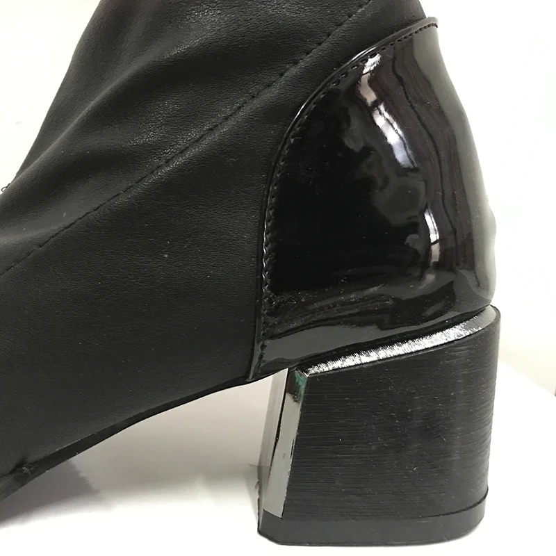 Модные сапоги выше колена из искусственной кожи; женские эластичные сапоги для верховой езды с блестками на толстом каблуке; большой размер 40; WBS156