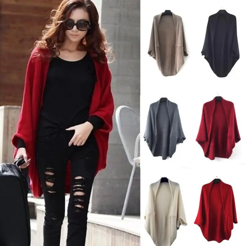 Cardigan Woman Knitted Woolen Sweater Autumn Knitwear Batwing Sleeve Female Long Sleeves Coat Tops | Женская одежда