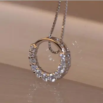 

925 Sterling Silver Round Circle Rhinestone Zirconia Necklaces & Pendants For Women Gift kolye choker collares bijoux