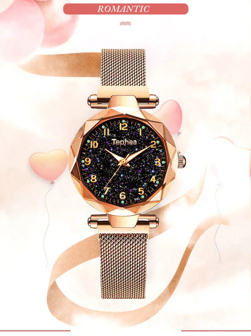 Роскошные женские часы из розового золота минимализм звездное небо магнитная пряжка модные повседневные женские наручные часы Водонепроницаемые римские цифры xfcs