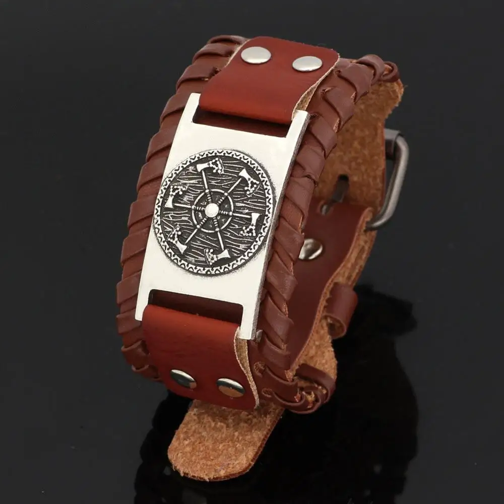 Панк АКС мужские Viking кожаные браслеты с подвесками из плетеной кожи, ручной работы нордическая Руна пират браслет для ювелирных изделий браслет - Окраска металла: 3