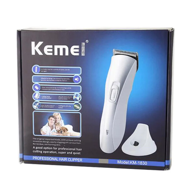 KEMEI KM-1830 профессиональная перезаряжаемая электрическая машинка для стрижки волос Бритва Парикмахерская Машинка для стрижки волос с держателем белая