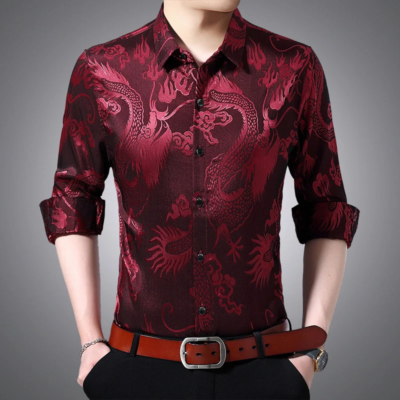 Silk Shirt Men's Summer Autumn Thin Business Casual Shirts Long Sleeve ...