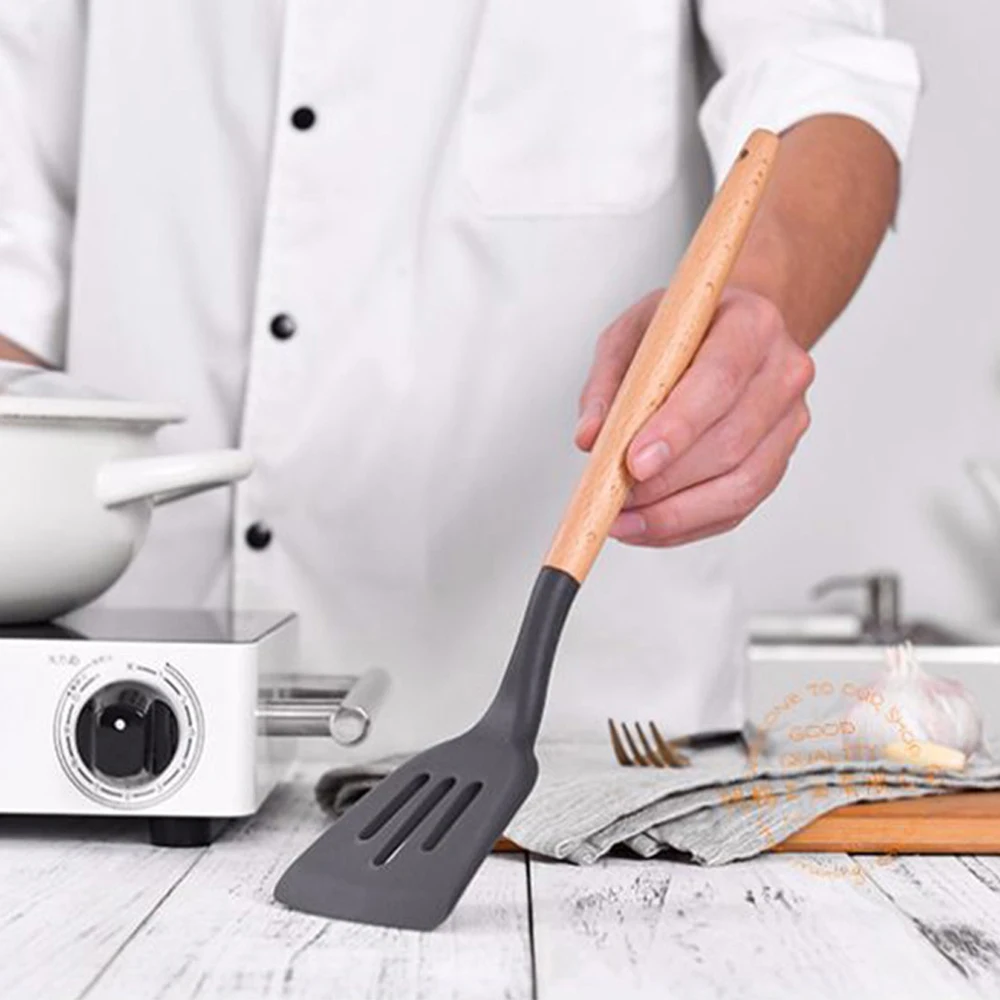 Набор кухонной утвари из силикона с деревянной ручкой|cooking tools|turner spatulakitchen cooking