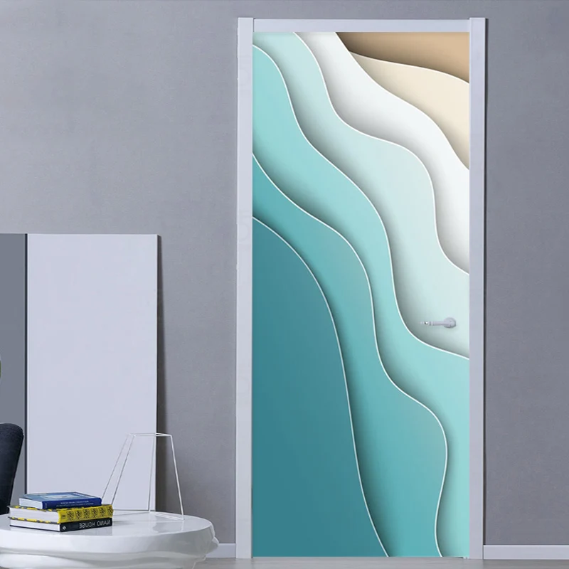 Modern Abstract Door Sticker 3D Geometric Line Mural Wallpaper PVC Self-Adhesive Waterproof Door Poster Home Decor Wall Stickers