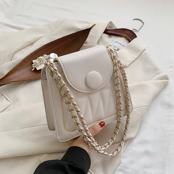 

Fashion Solid Color Small PU Leather Crossbody Bags For Women Braided Chain Shoulder Cross Body Bag High Quality Women Bags