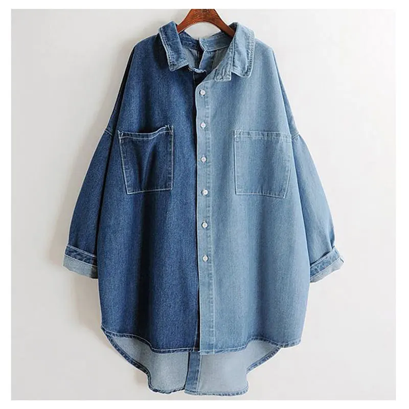BF стиль Denim K джинсовая куртка Женская Лоскутная Осенняя длинная джинсовая куртка Высокая Низкая однобортная джинсовая куртка длинная синяя джинсовая - Цвет: blue