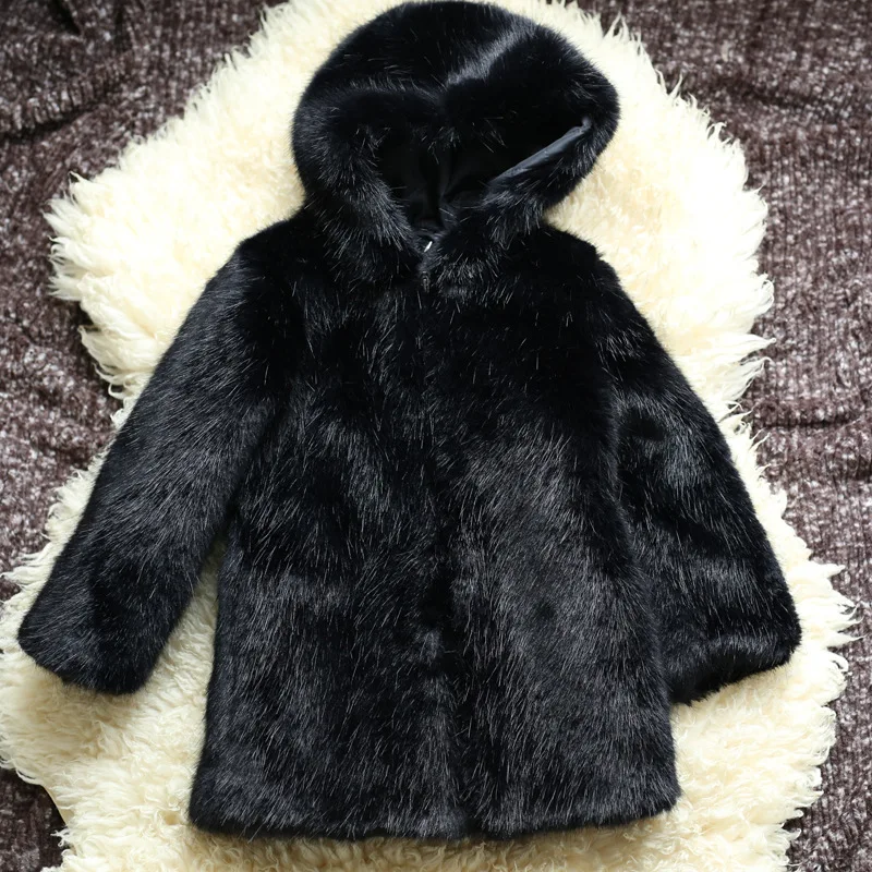 Коллекция года, длинное пальто для маленьких девочек зимняя куртка с капюшоном и мехом для девочек плотная теплая детская верхняя одежда Детские Зимние костюмы для подростков, хлопковая одежда - Цвет: Черный
