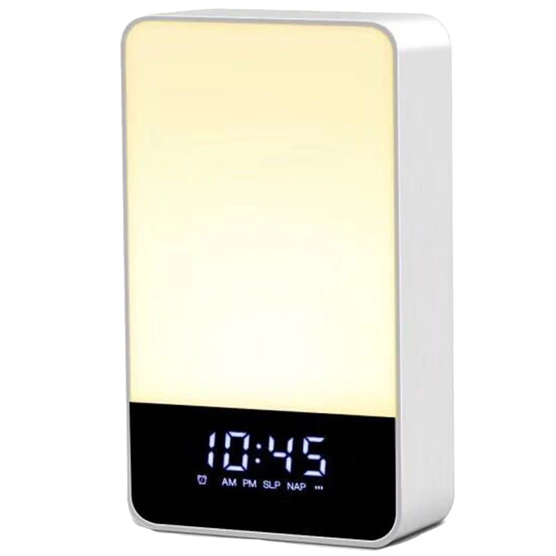 

Shake Snooze Alarm Clock - Shake on Night Light - Multiple Nature Sounds Sunrise Wake Up Simulation - Digital Led Clock with 9 C