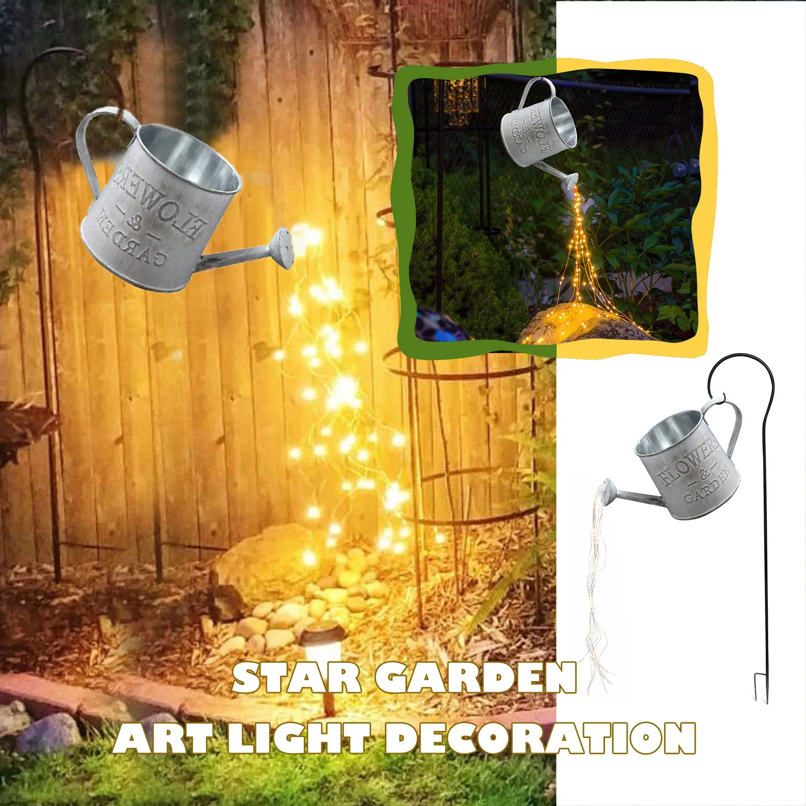Shower Garden Art Light Watering Can Lights Solar Waterfall Lights