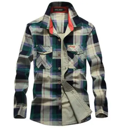 Мужская рубашка, хлопок, Клетчатая Мужская рубашка размера плюс XXXXL, Chemise Homme Camisa Masculina, военные Рубашки, Топы с длинным рукавом - Цвет: Зеленый