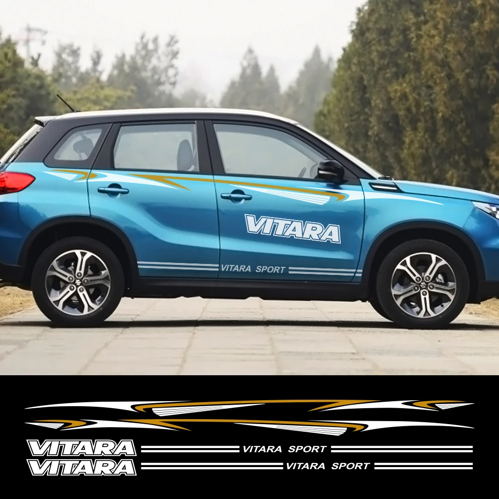 Светоотражающие боковые наклейки для двери автомобиля для Suzuki Vitara, виниловые автомобильные боковые полосы, наклейки на юбку, наклейки на тело, аксессуары