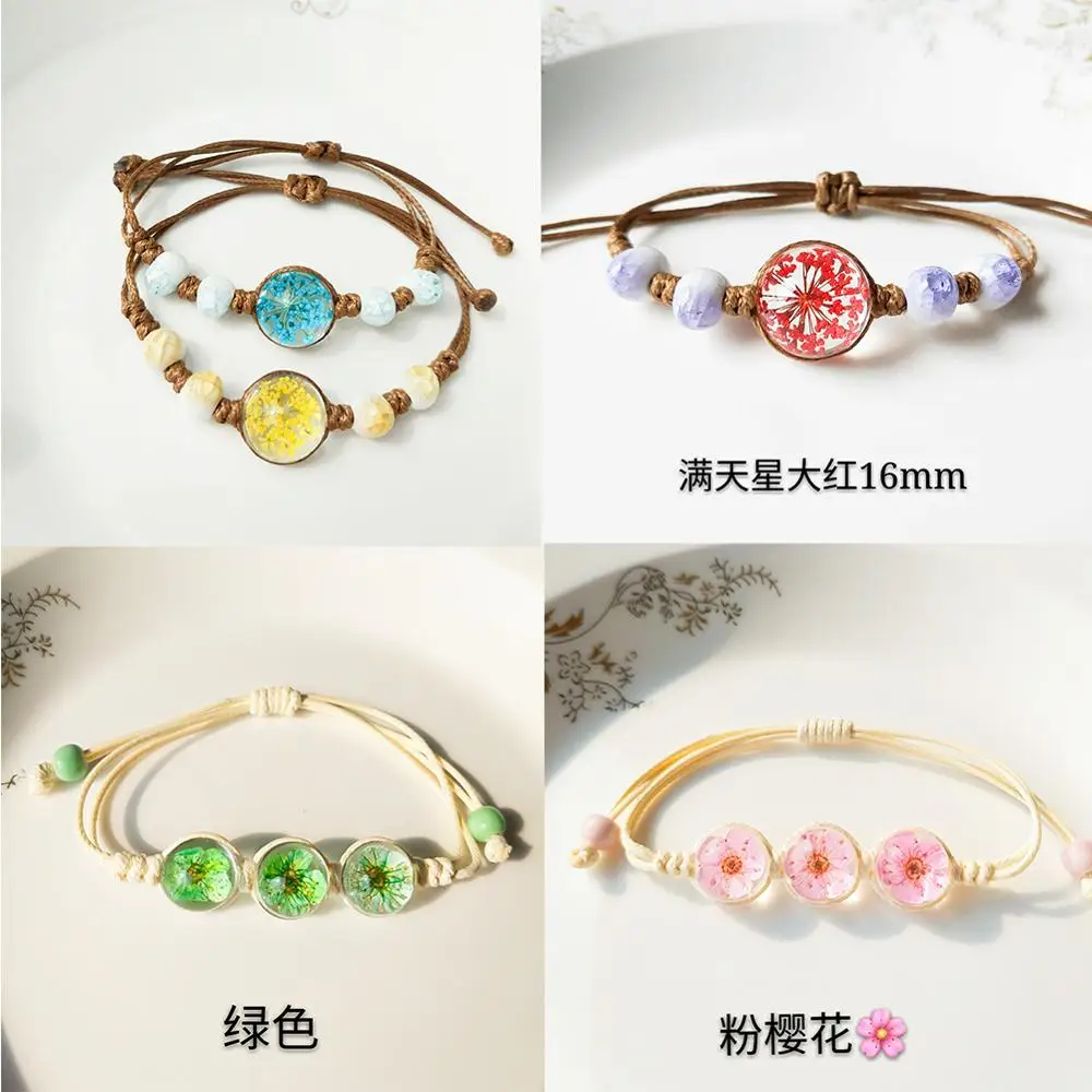 

New Pink Blue Red Everlasting Flower Bracelet Cute Handmade Jewelry For Women Girls Birthday Gift Crystal Glass Ball Charm