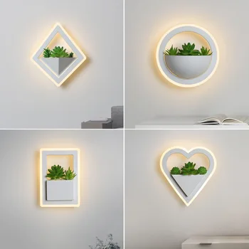 

Plant Wall Lamp Bedroom Minimalist Modern Bedside Lamp Northern European-Style Creative Living Room Hallway Corridor Lights LED