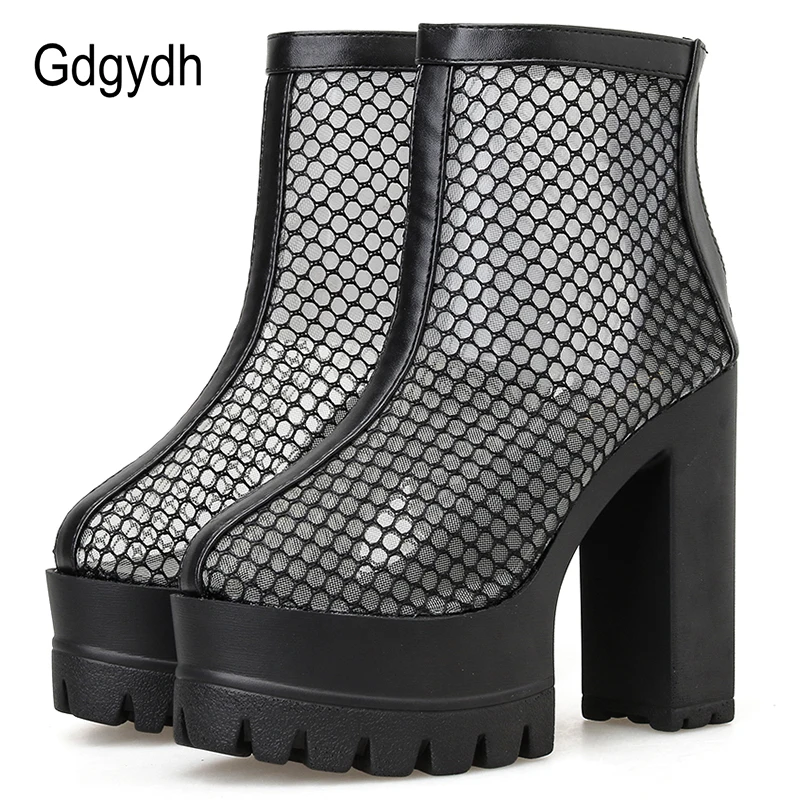 Женские ажурные ботинки Gdgydh черные сетчатые на высоком каблуке обувь для ночного