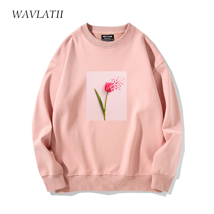 WAVLATII Women 2022 New Thick Warm Sweatshirts Female Pink Tracksuit Hoodies Lady Artifical Fur Liner Tops for Winter WH2140