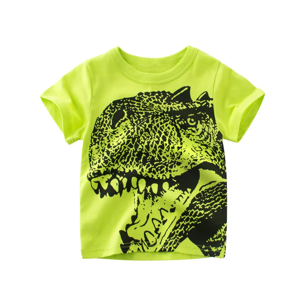 Модная детская одежда для девочек хлопковая Футболка с круглым вырезом для мальчиков мультфильм Динозавр топы, 1 предмет, одежда, H5