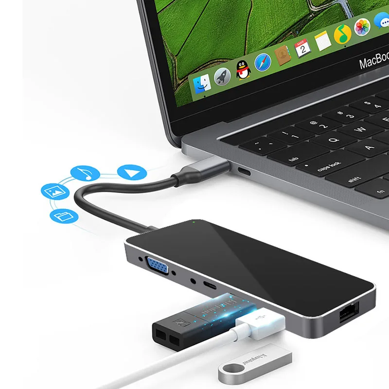Тип c хаб 3.5AUX аудио порт HDMI при низкой температуре 11-in-1 ноутбук для док-станции