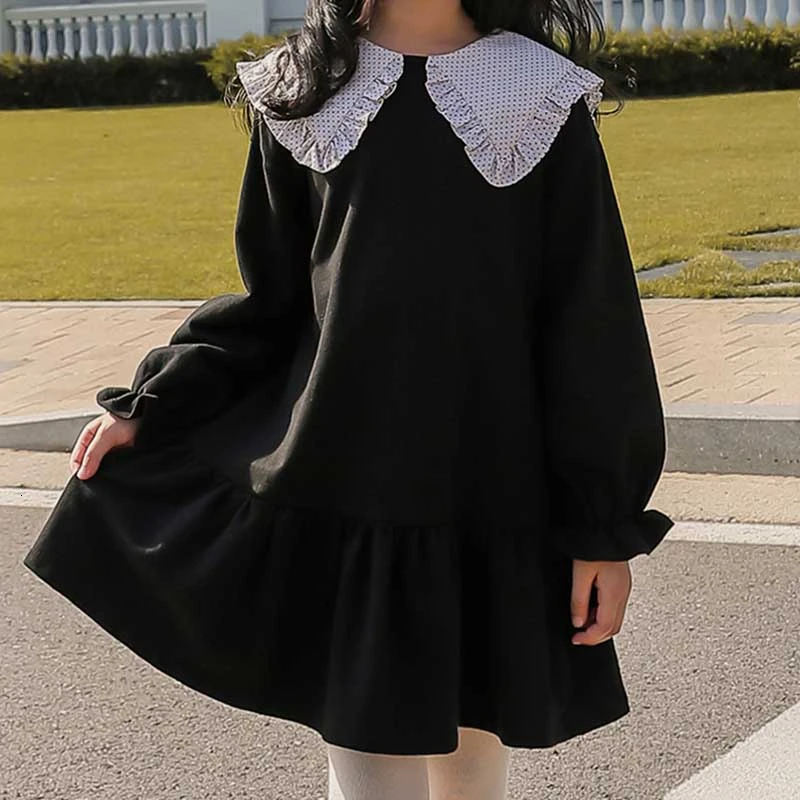 Школьное платье с длинными рукавами; новые платья для больших девочек; коллекция года; сезон осень-весна; детское хлопковое платье с оборками; платье для малышей; одежда для малышей