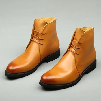 

Men Leather Boots High Top Men Boots Black Brown Work Shoes Bota Masculina Work Men Shoes Large Size Cowhide Pointed Toe Ankle