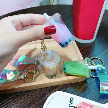 

Cute Key Pendant Pearl Milk Tea Keychain Simulation Drink Small Key Chain Bag Llaveros Para Mujer*