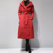 LANMREM осень и зима новые продукты модное женское шифоновое свободное лоскутное платье с длинным рукавом выше колена талии с капюшоном пуховик женский PB203