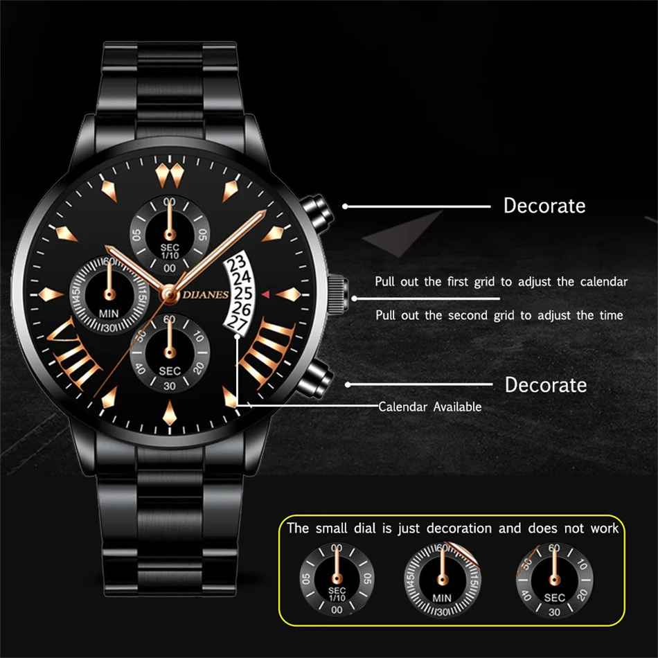 New Men Business Stainless Steel Quartz Wristwatch Fashion Mens Watches Calendar Date Clock Man Silver Bracelet Male Watch