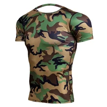 Камуфляжная футболка с коротким рукавом мужская быстросохнущая компрессионная рубашка для бега Мужская дышащая Рашгард для тренажерного зала фитнес колготки спортивная одежда