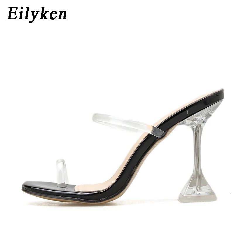 Eilyken/женские шлепанцы на прозрачном каблуке; Новинка года; модные вечерние туфли без задника из прозрачного ПВХ; женская летняя обувь - Цвет: Black