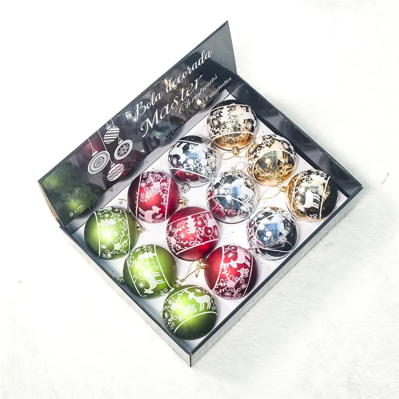 

12 PCs Christmas Balls Ornaments Xmas Tree Bauble Hanging Home Decoration Supplies 8cm Plastic Balls Party Decor Gift