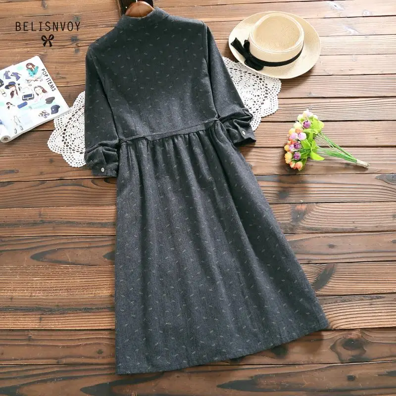 Тонкое зимнее винтажное женское платье с отложным воротником и принтом Elbise Vestidos