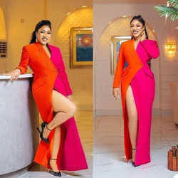 Vermelho e rosa mulheres ternos vestido sereia vestidos de noite feitos sob encomenda formal vestidos de baile cor combinando sexy v pescoço robe de mariée