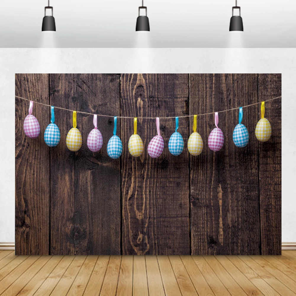 

Laeacco Vintage Wood Board Easter Eggs Photography Backdrop Newborn Baby Portrait Easter Party Photo Background For Photo Studio