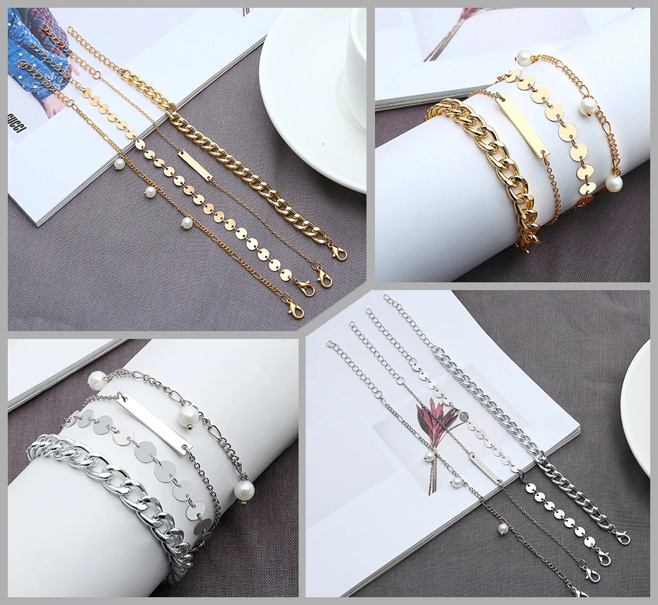 IngeSight. Z 4 шт./набор очаровательные браслеты вышитые блестками Браслеты Boho браслеты из искусственного жемчуга для женщин украшения, браслеты дружбы подарки